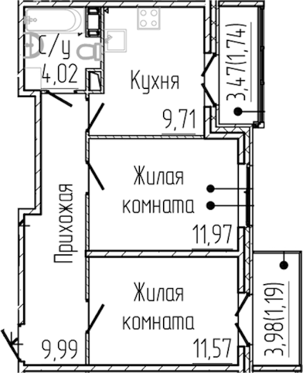 2-комнатная квартира 50.19 м², 2/8 эт., ЖК «SERTOLOVO PARK»